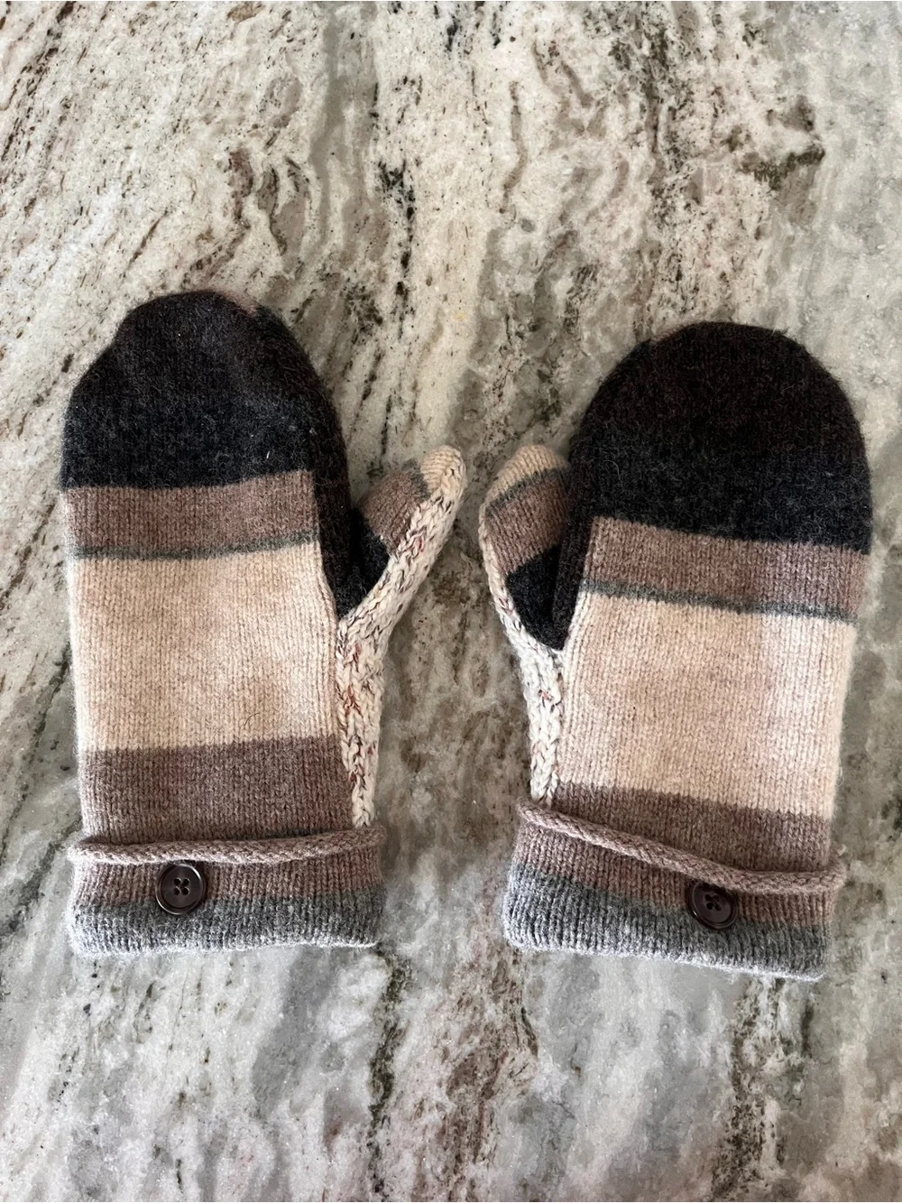 NWOT - Striped Knit Wool Mittens in Neutral Tones - Hand Made!!